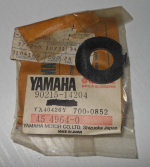 Yamaha motorcycle parts bag with a black rubber O-ring gasket resting on top and part number 90215-14204 on the label.