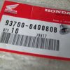 Honda Genuine Parts label on a red tag showing part number 93700-0400080B and qty 10, Made in Japan.