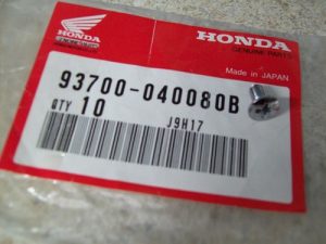 Honda Genuine Parts label on a red tag showing part number 93700-0400080B and qty 10, Made in Japan.