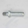 Metal bolt lying horizontally with threaded left end and smooth cylindrical right shaft against a light background.