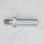 Metal bolt lying horizontally with threaded left end and smooth cylindrical right shaft against a light background.