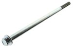 Metal bolt with hexagonal head and threaded end on a white background