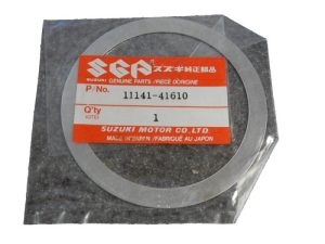 Suzuki genuine parts gasket ring in a clear plastic bag with a red label showing part number 11141-41610.
