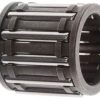 Cylindrical roller bearing with parallel steel rollers in a dark cage