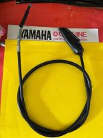 Throttle cable assembly for Yamaha motorcycle, showing black housing, metal fittings, and a grip end on a yellow background