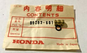 Honda contents tag showing Part No. 99202-601, with brass component and black O-ring.
