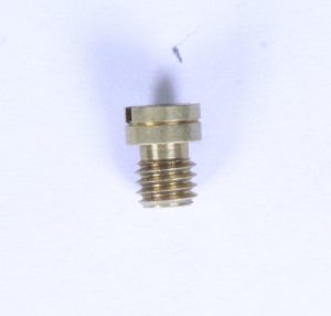 Small brass threaded adapter with two hex spacers on a white background.
