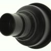 Close-up of a black cylindrical eyepiece or optical tube against a pale background, shown in profile